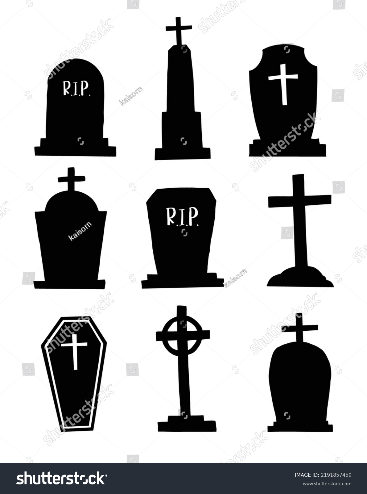 Set Tombstones Halloween Objects Graveyard Hand Stock Vector (Royalty ...