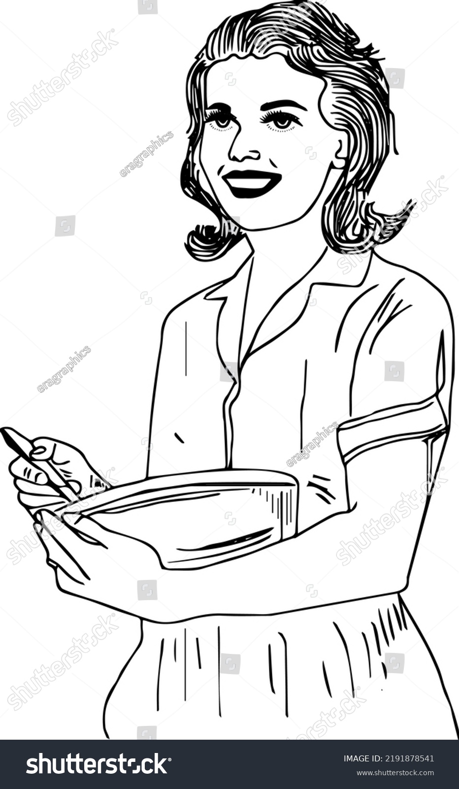 Smiling Girl Preparing Food Cartoon Drawing Stock Vector (Royalty Free ...