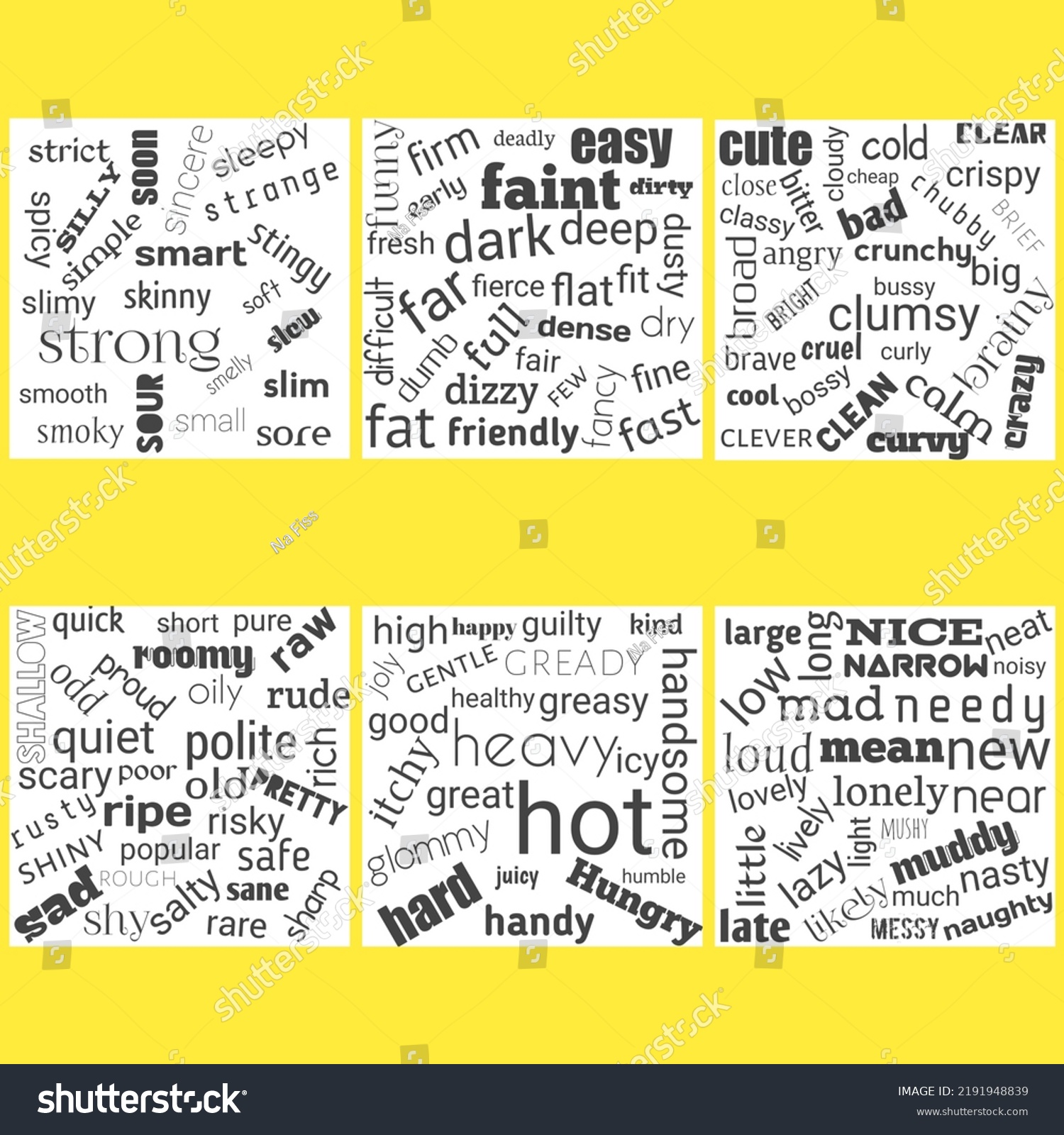 Many Words English Vocabulary Adjectivesblack White Stock Illustration