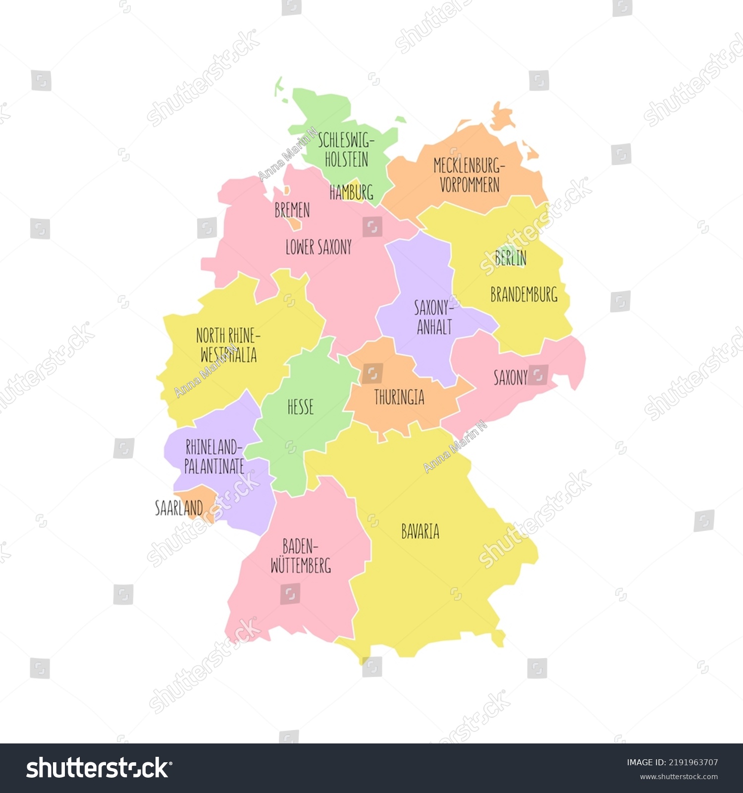 Germany Political Map Region Names Low Stock Vector (Royalty Free ...