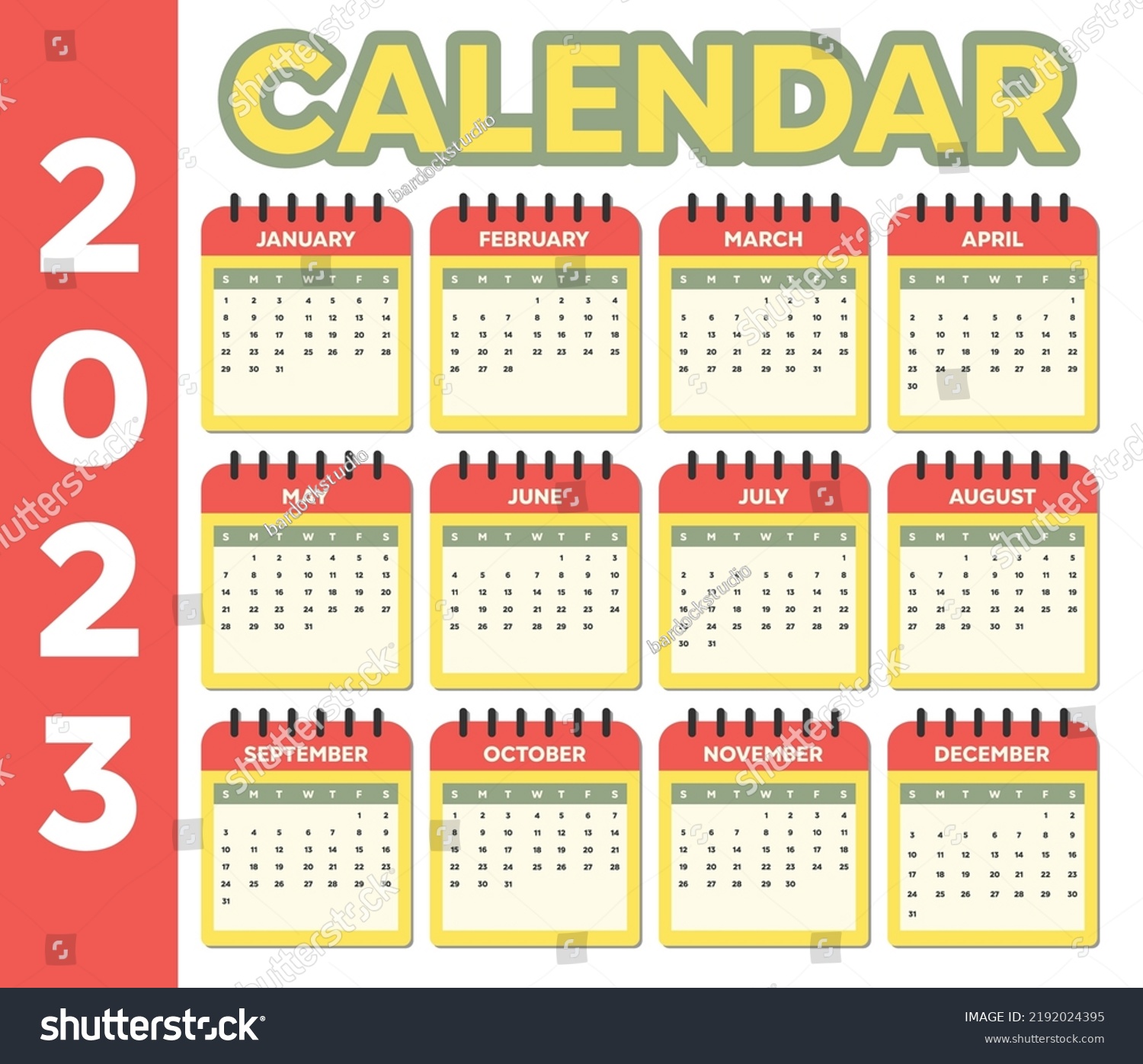 Calendar 2023 Set Year Vector Template Stock Vector (Royalty Free