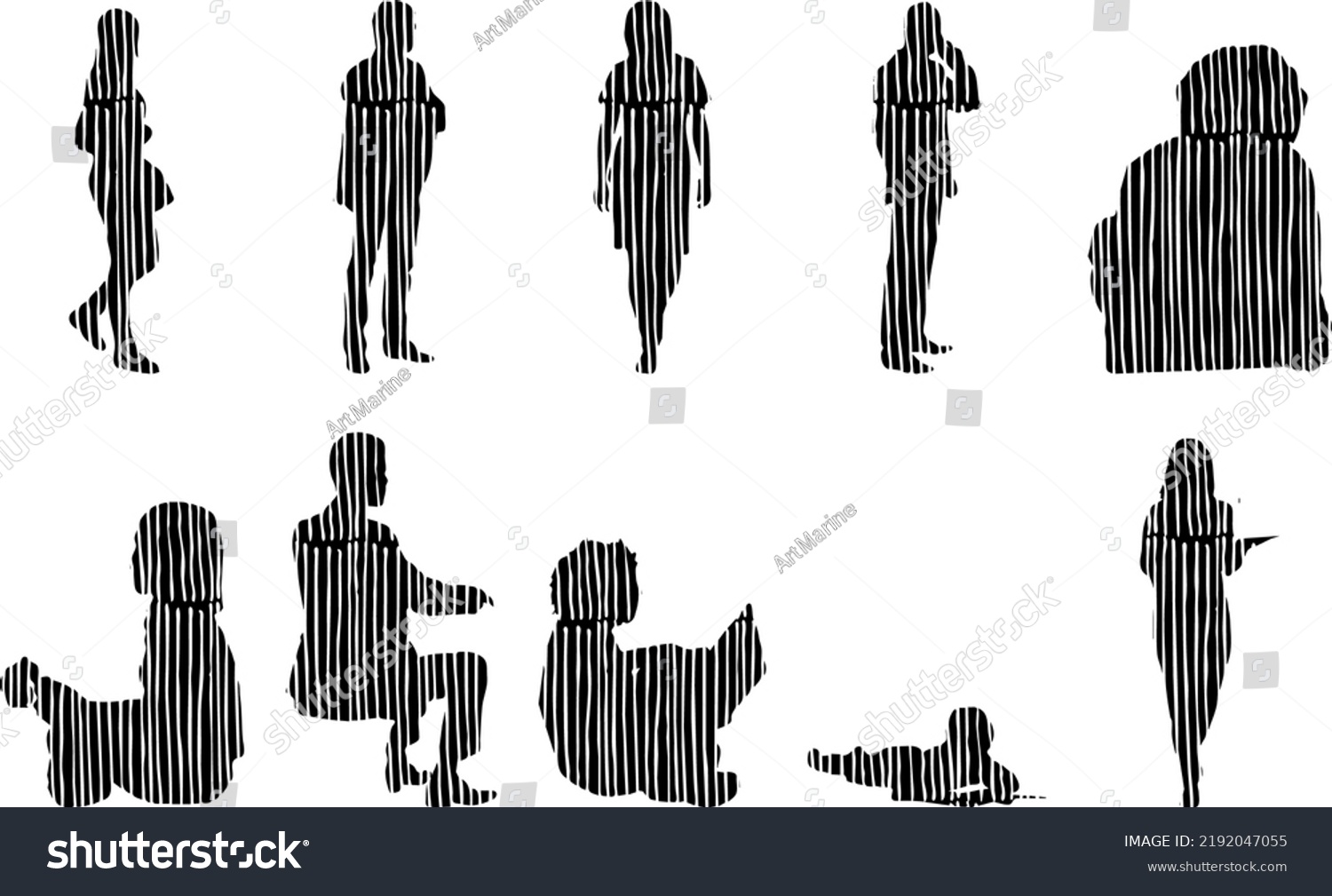 Vector Silhouettes Outline Silhouettes People Contour Stock Vector ...