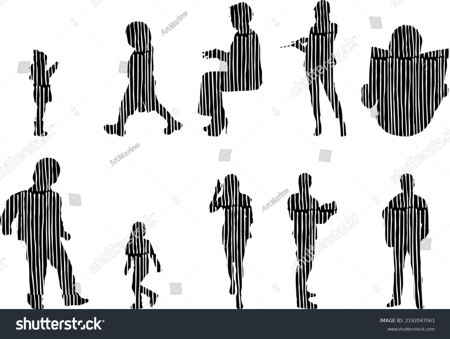 Vector Silhouettes Outline Silhouettes People Contour Stock Vector ...