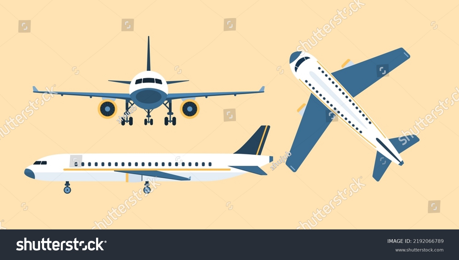 Airplane Flat Icon Set Front Side Stock Vector (Royalty Free ...