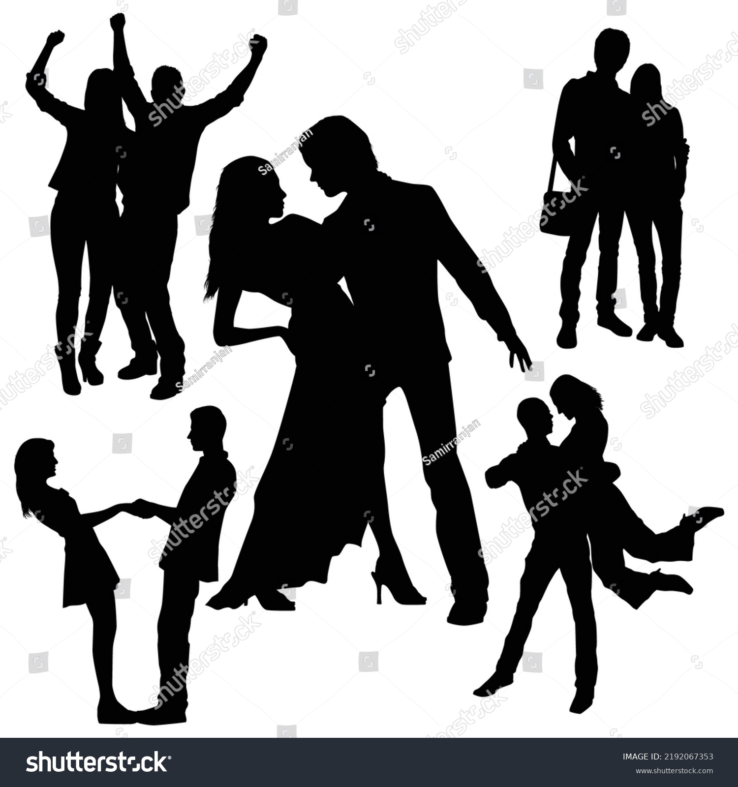 Vector Set Romantic Couple Silhouettes Illustration Stock Vector Royalty Free 2192067353