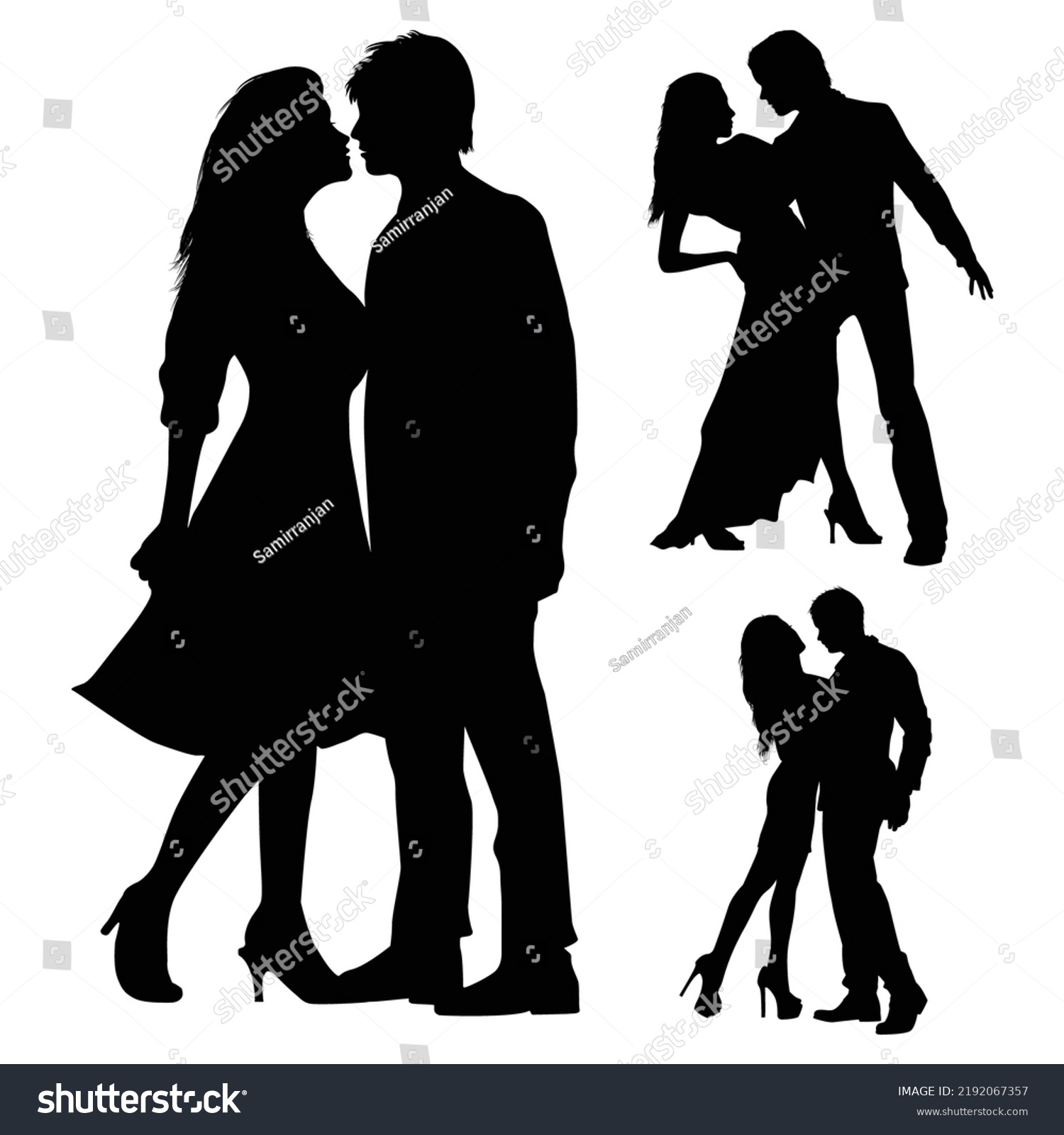 Vector Set Romantic Couple Silhouettes Illustration Stock Vector Royalty Free 2192067357