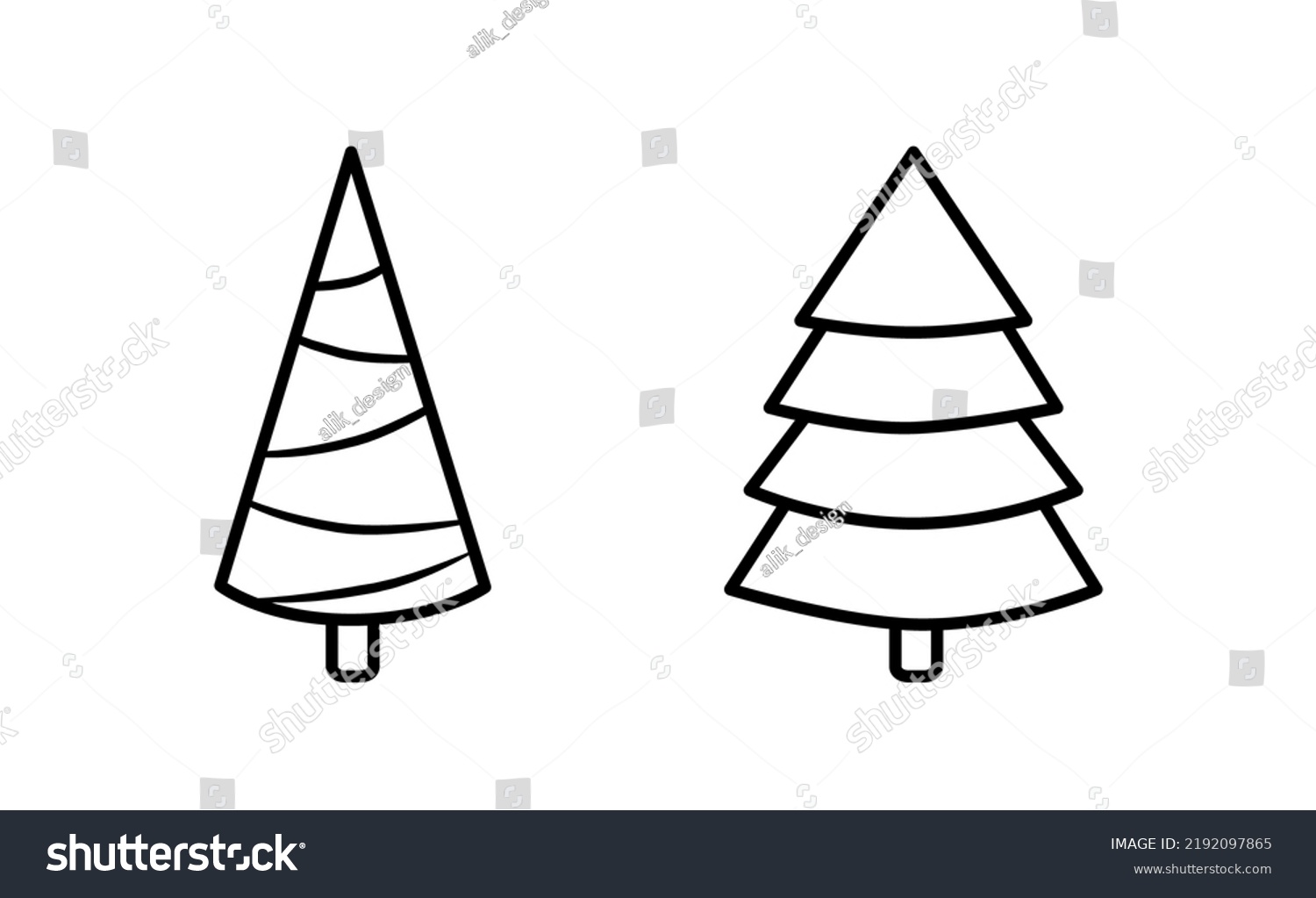 Fir Tree Black Line Icon Set Stock Vector (Royalty Free) 2192097865