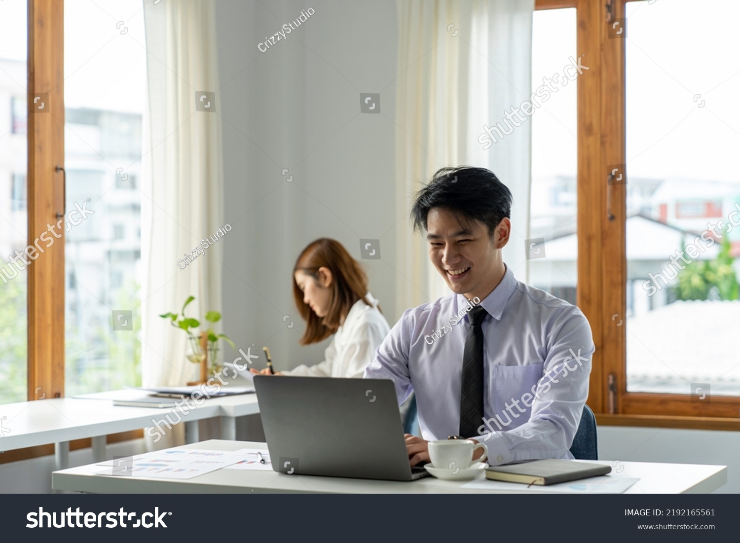 Young Asian Business Man Working Laptop Stock Photo 2192165561 ...