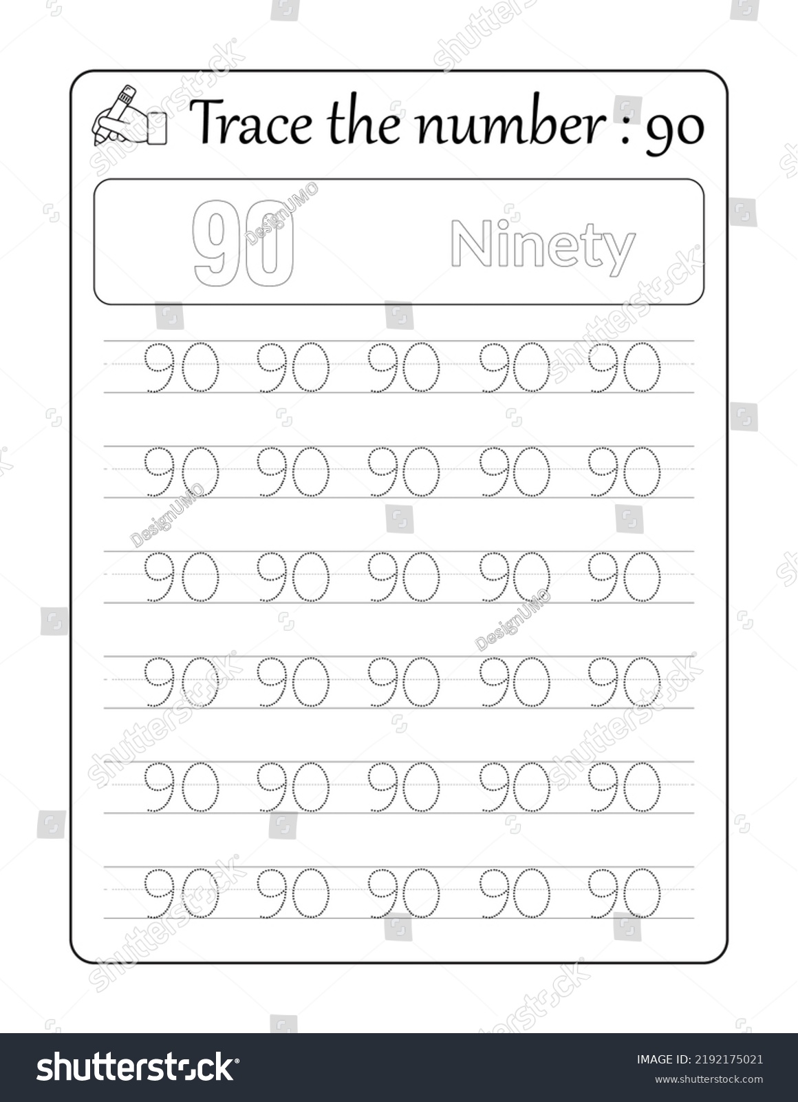 Trace Number 90 Number Tracing Kids Stock Vector (Royalty Free ...