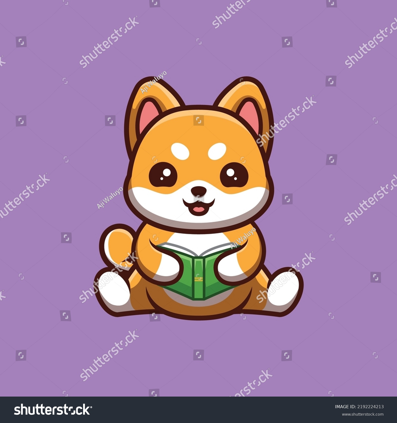 Shiba Inu Sitting Reading Book Cute Stock Vector (Royalty Free ...