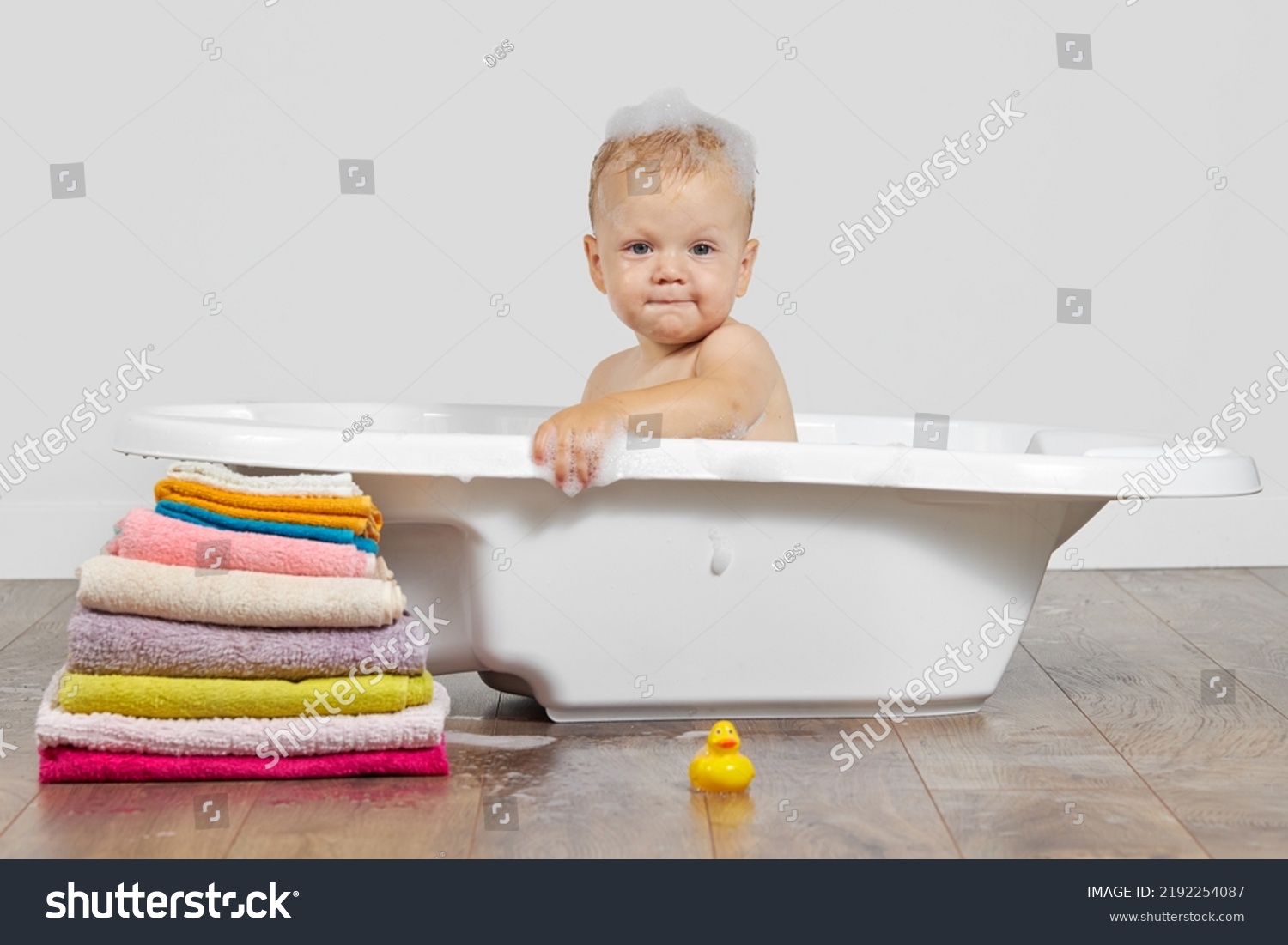 Happy Cute Baby Boy Bathes Bath Stock Photo 2192254087 | Shutterstock