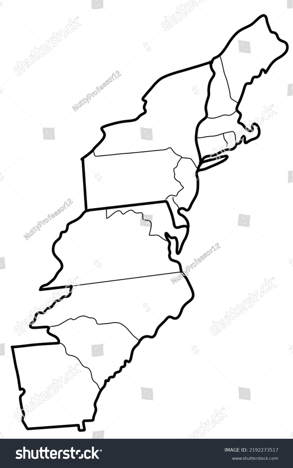 Stock Photo Thirteen Colonies Outline Map Black And White Line Illustration Of The Original Colonies 2192273517 