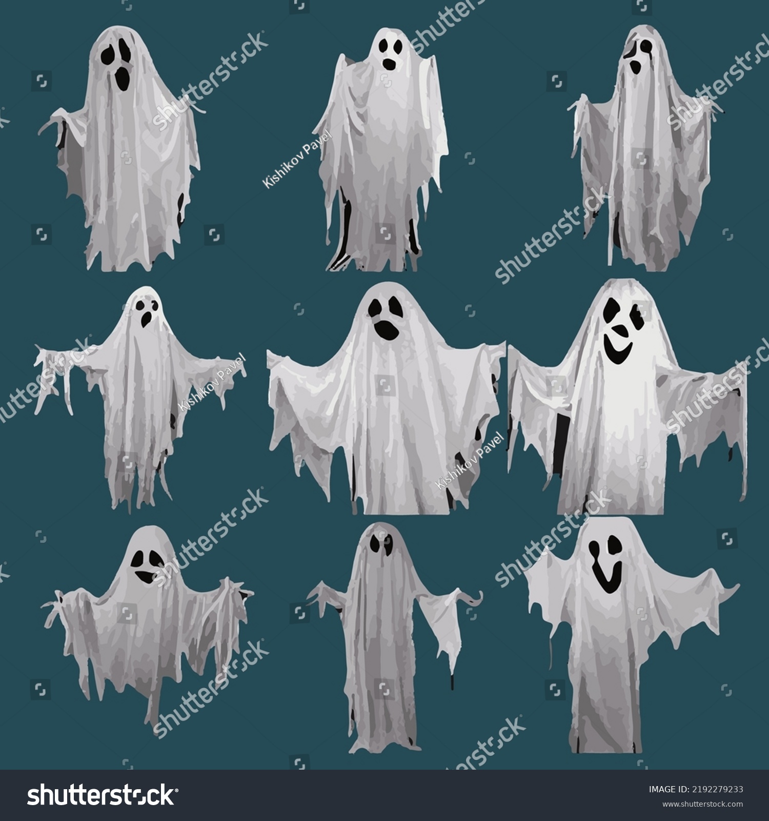 Set Spooky Ghosts Spirits Scary Halloween Stock Vector Royalty Free