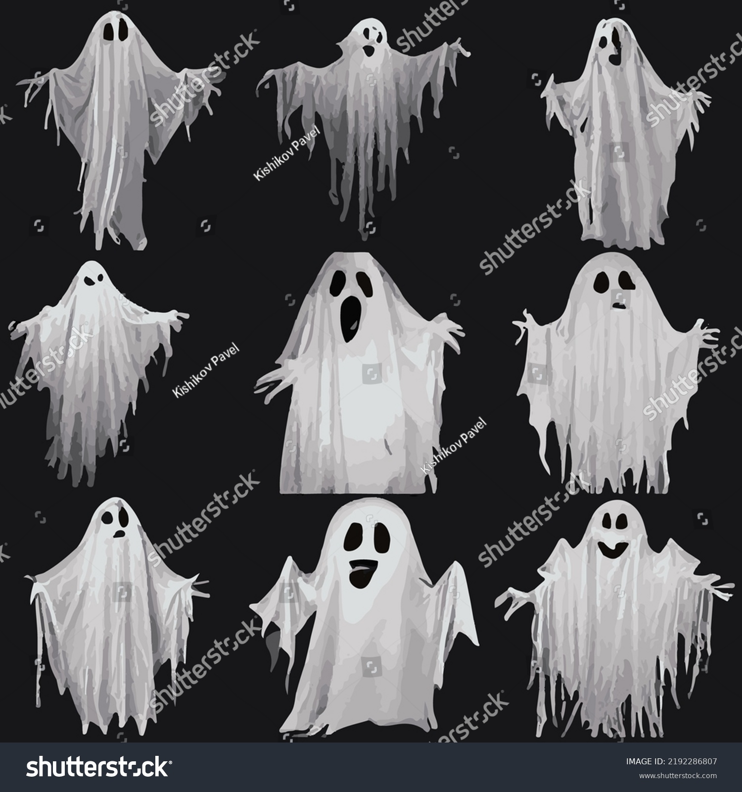 Set Spooky Ghosts Spirits Scary Halloween Stock Vector Royalty Free