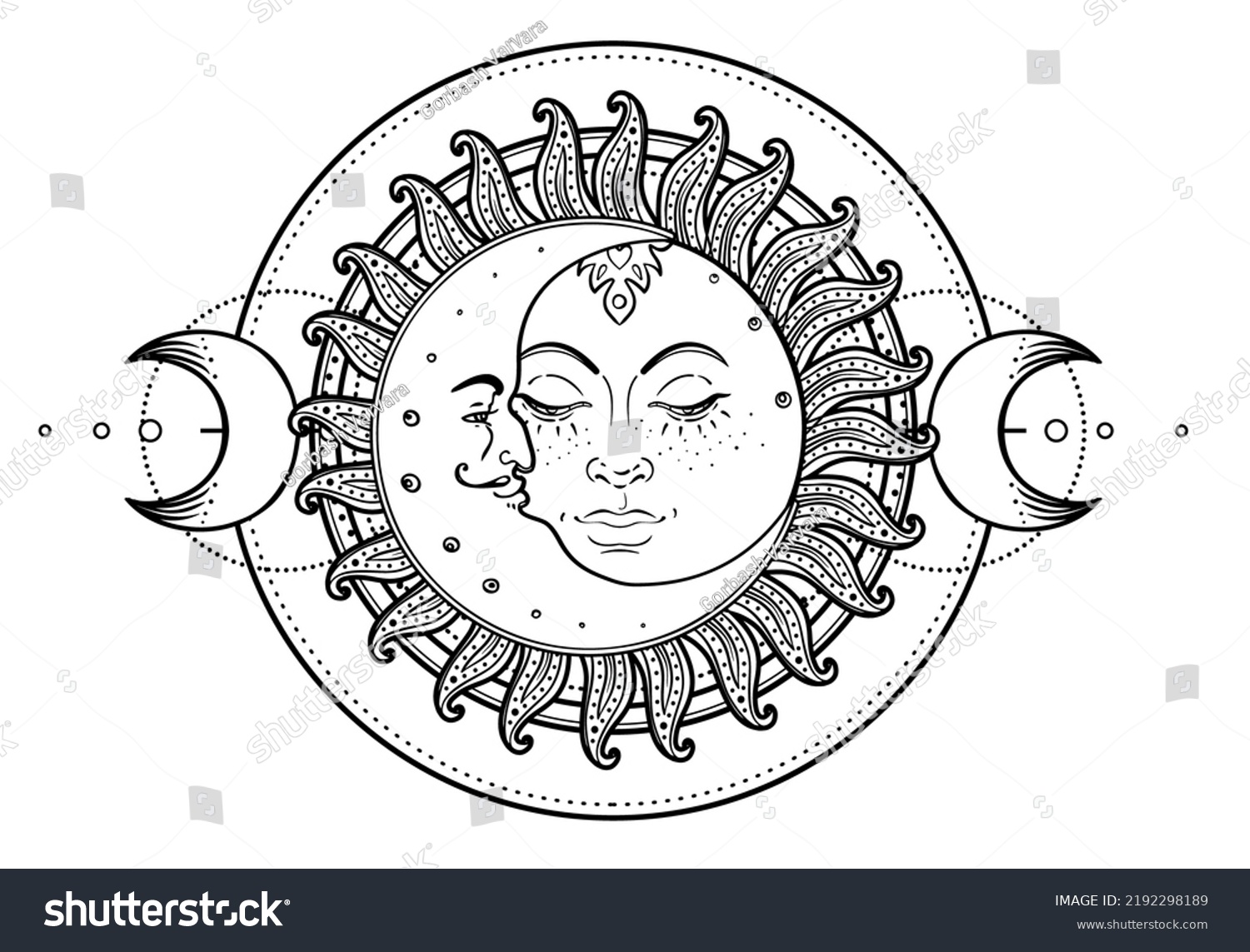 Sun Triple Moon Pagan Wicca Moon Stock Vector (Royalty Free) 2192298189 ...