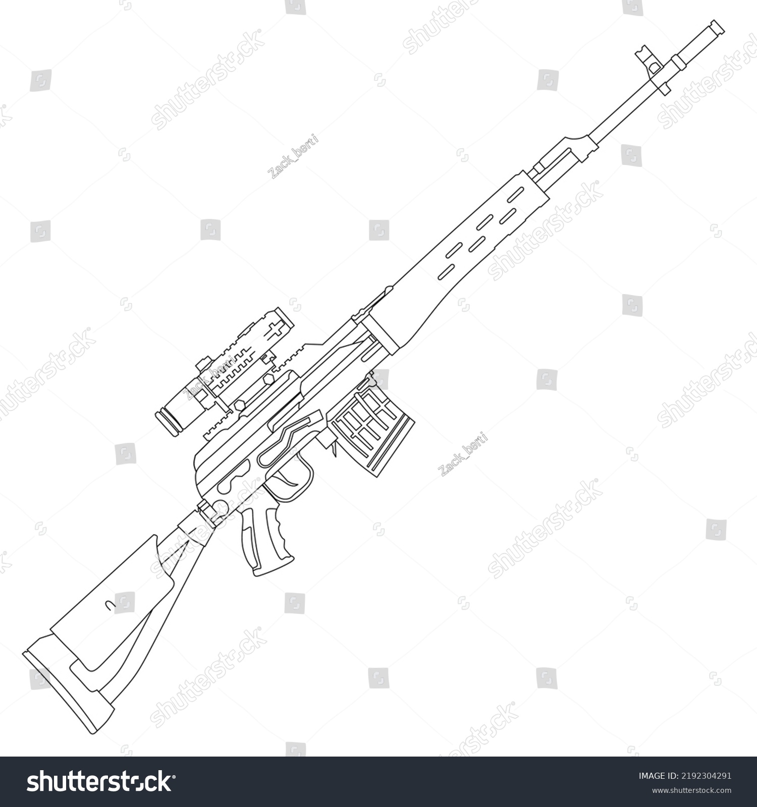 Longbarreled Gun Line Art Vector Stock Vector (Royalty Free) 2192304291 ...