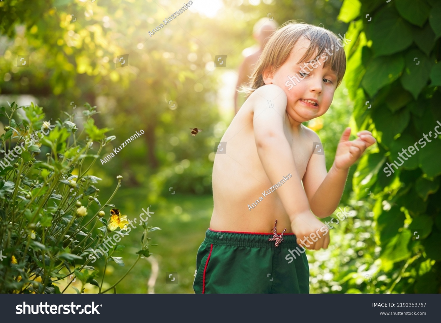 Toddler Boy Dodging Flying Bumblebee Summer Stock Photo 2192353767 ...