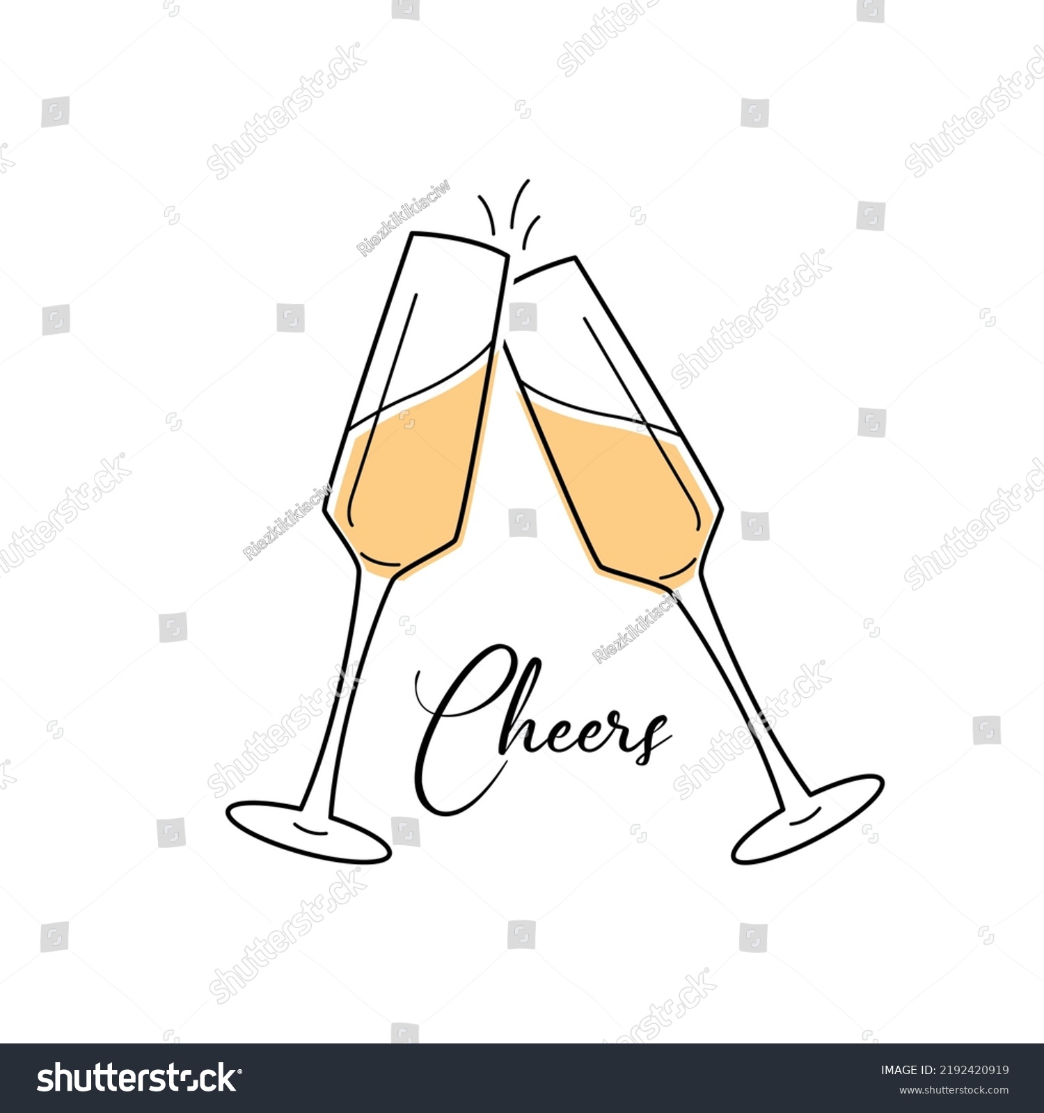 Two Sparkling Glasses Champagne Retro Style Stock Vector Royalty Free