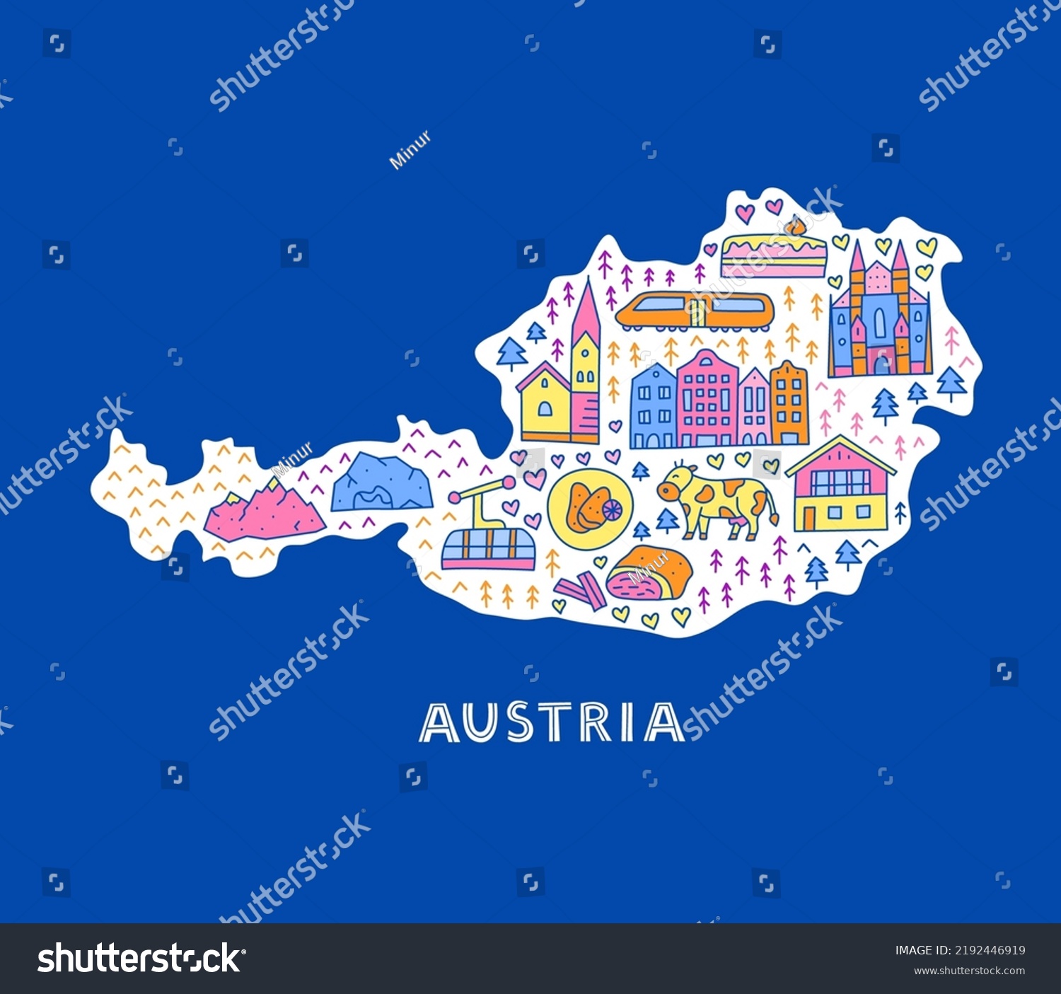 Doodle Colorful Austria Tourist Map National Stock Vector Royalty Free   Stock Vector Doodle Colorful Austria Tourist Map With National Landmarks And Attractions Isolated On White 2192446919 