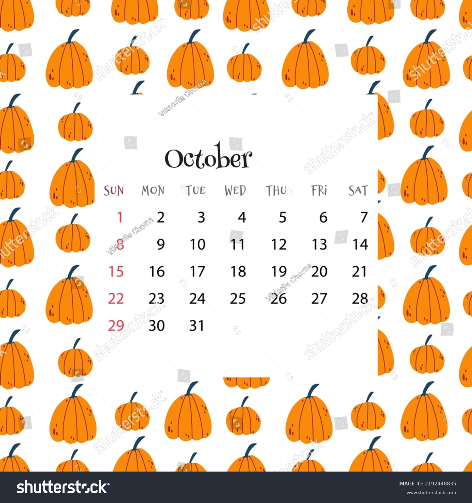 2023 Calendar October Vector Illustration Month Stock Vector (Royalty