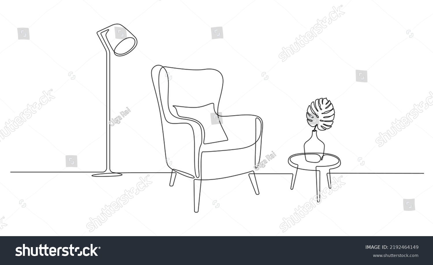 One Continuous Line Drawing Armchair Lamp Stock Vector (Royalty Free ...