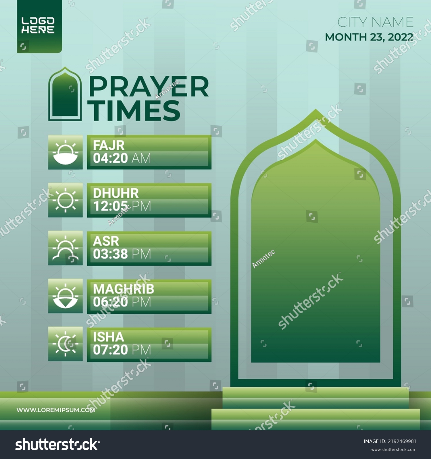 Islamic Prayer Time Schedule Design Social Stock Vector (Royalty Free ...