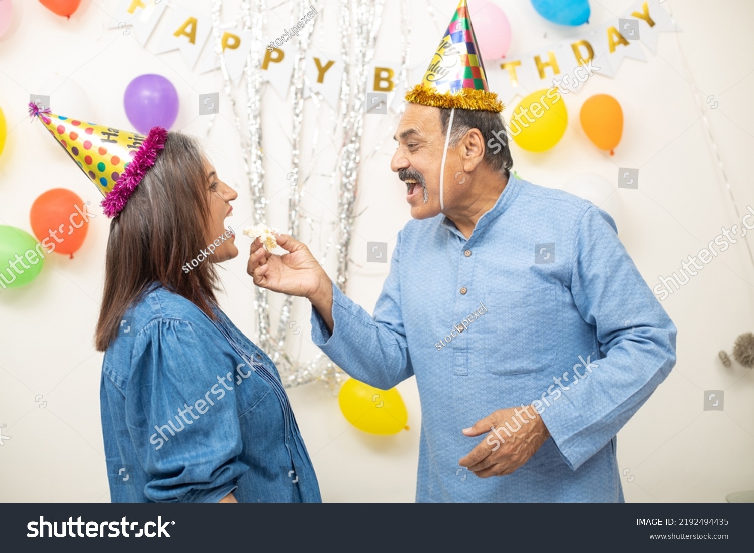 Happy Indian Asian Old Couple Celebrate Stock Photo 2192494435 ...