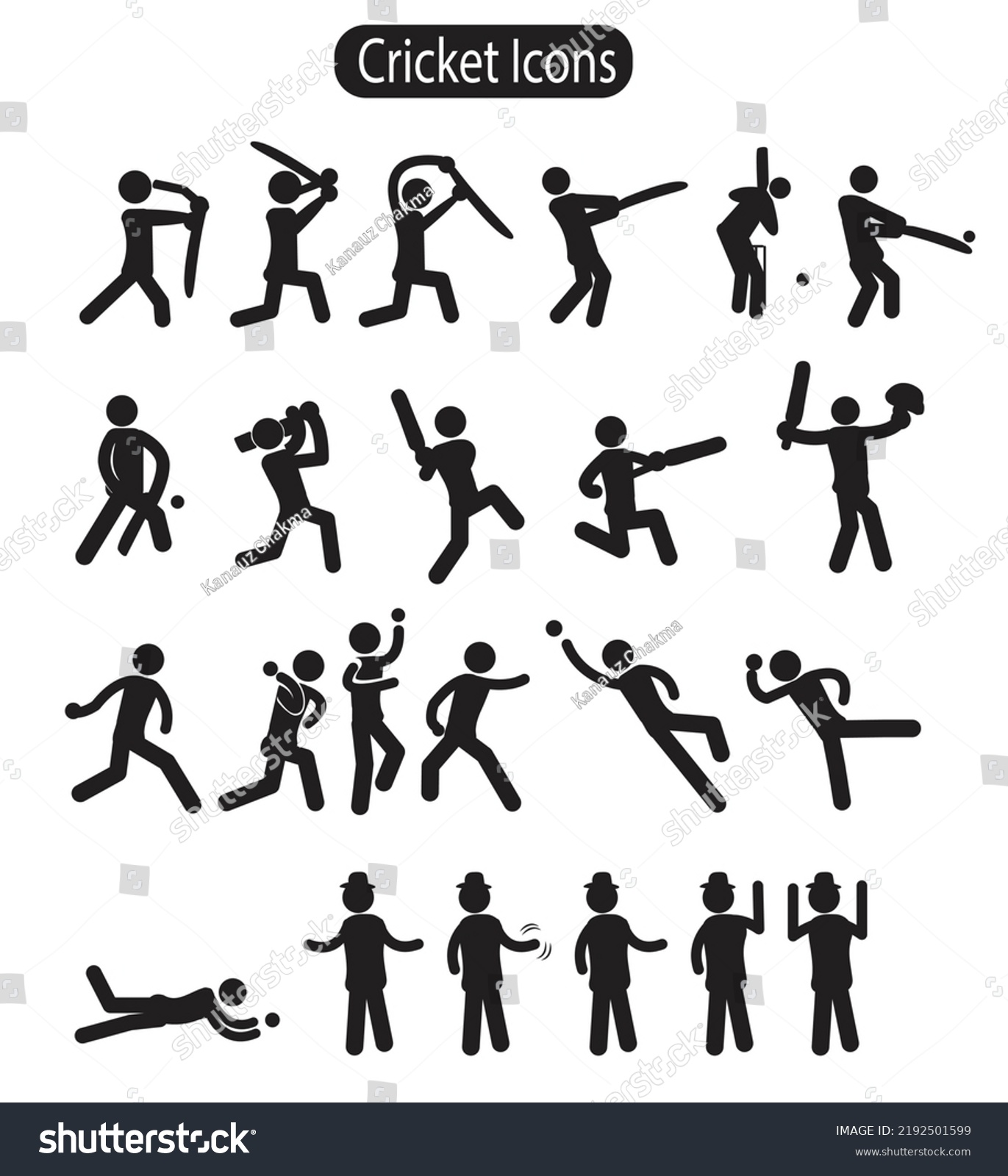 Set Cricket Pictogram Icons Stock Vector (Royalty Free) 2192501599 ...