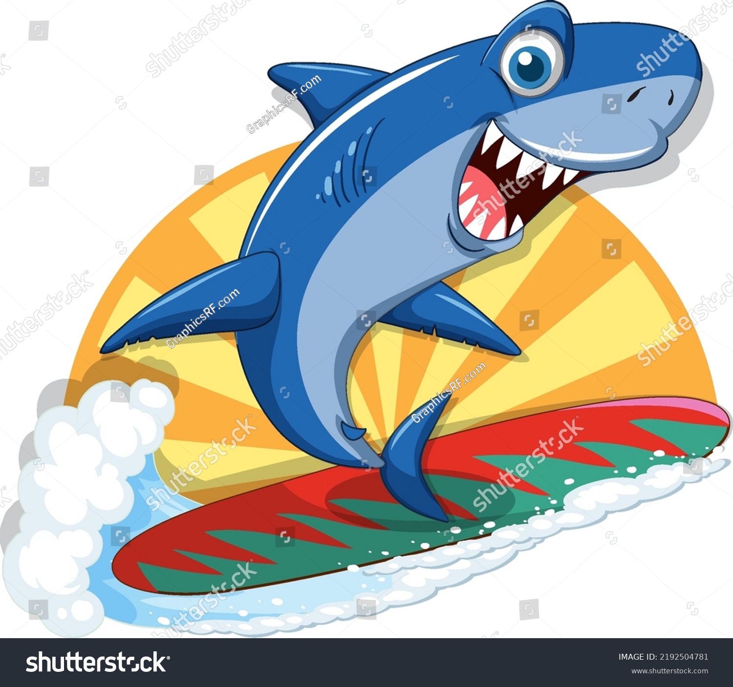 Shark On Surfboard Cartoon Character Illustration Stock Vector (Royalty ...