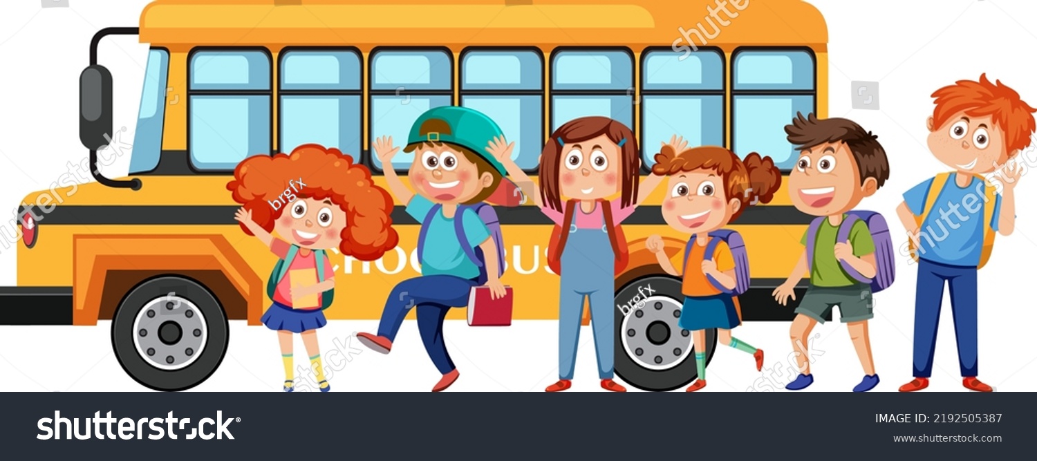 School Bus Students Cartoon Illustration Stock Vector (Royalty Free ...