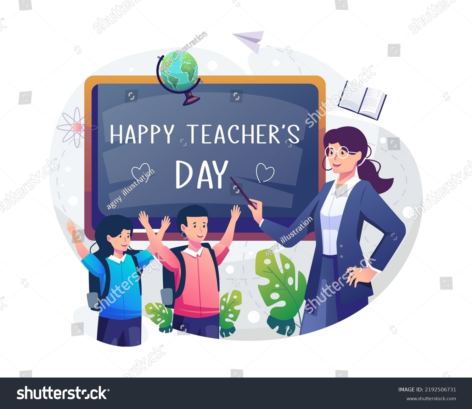 Female Teacher Pointing Blackboard That Says Stock Vector (Royalty Free ...