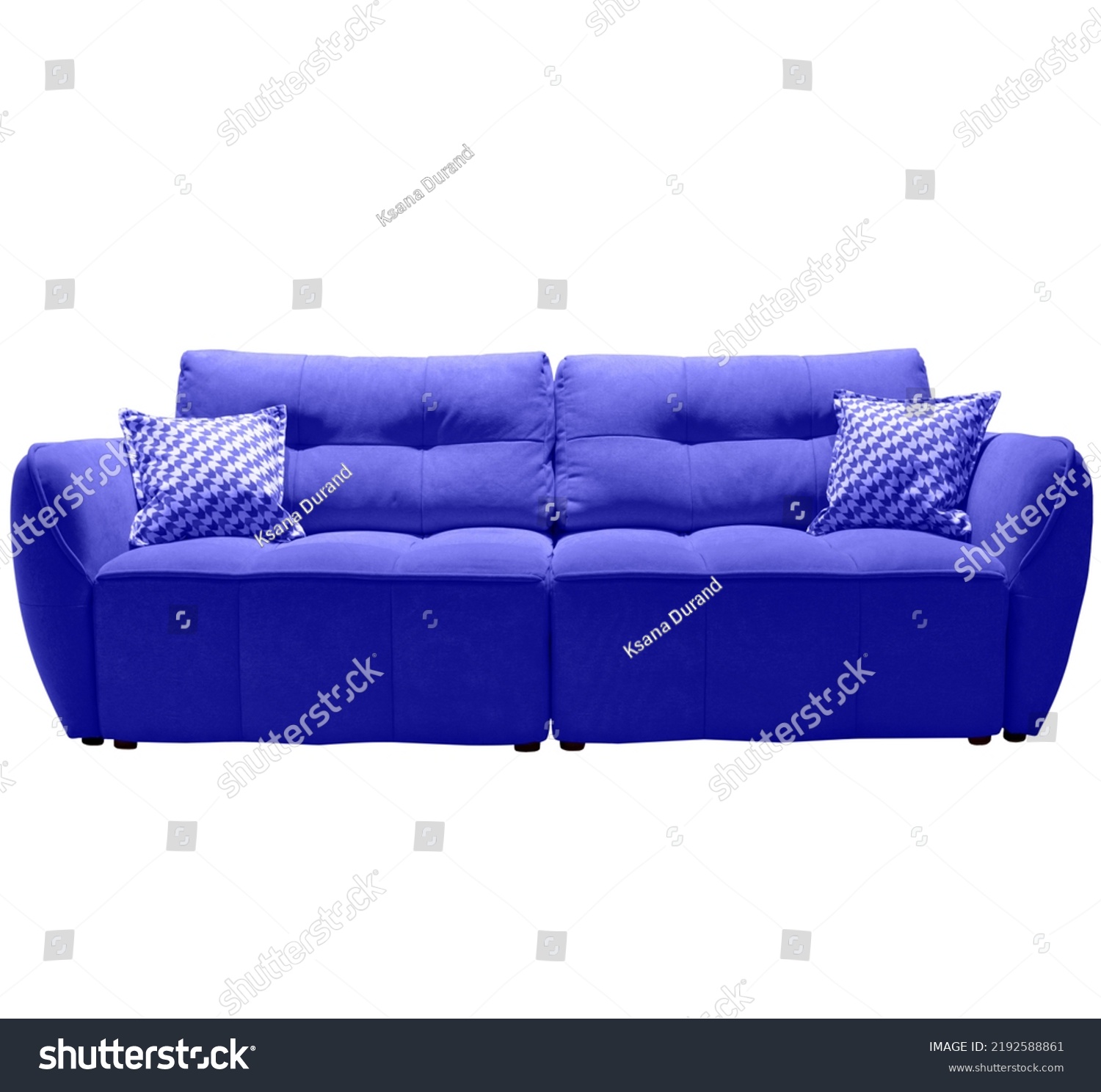 Dark Blue Sofa Checkered Pillows Isolated Stock Photo 2192588861