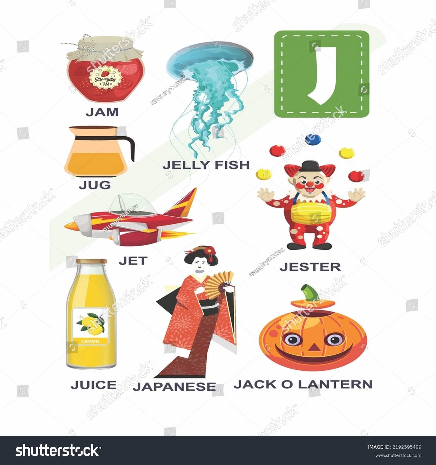 J Alphabet Educational Template Colorful Flat Stock Vector (Royalty ...