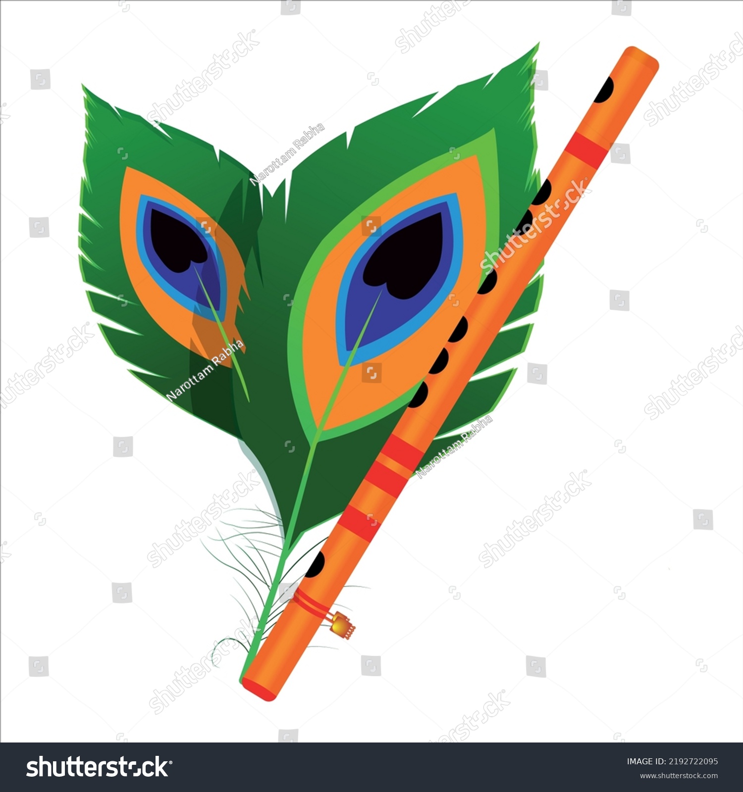 Krishna Flute Peacock Feather Stock Vector (Royalty Free) 2192722095 ...