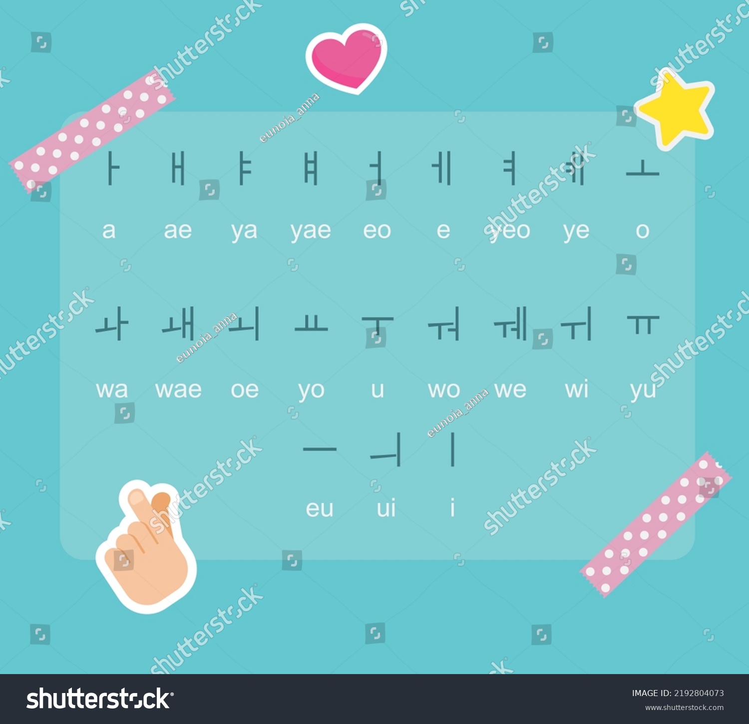 Korean Vowels Their Pronunciation Poster Tapes Stock Vector (Royalty ...