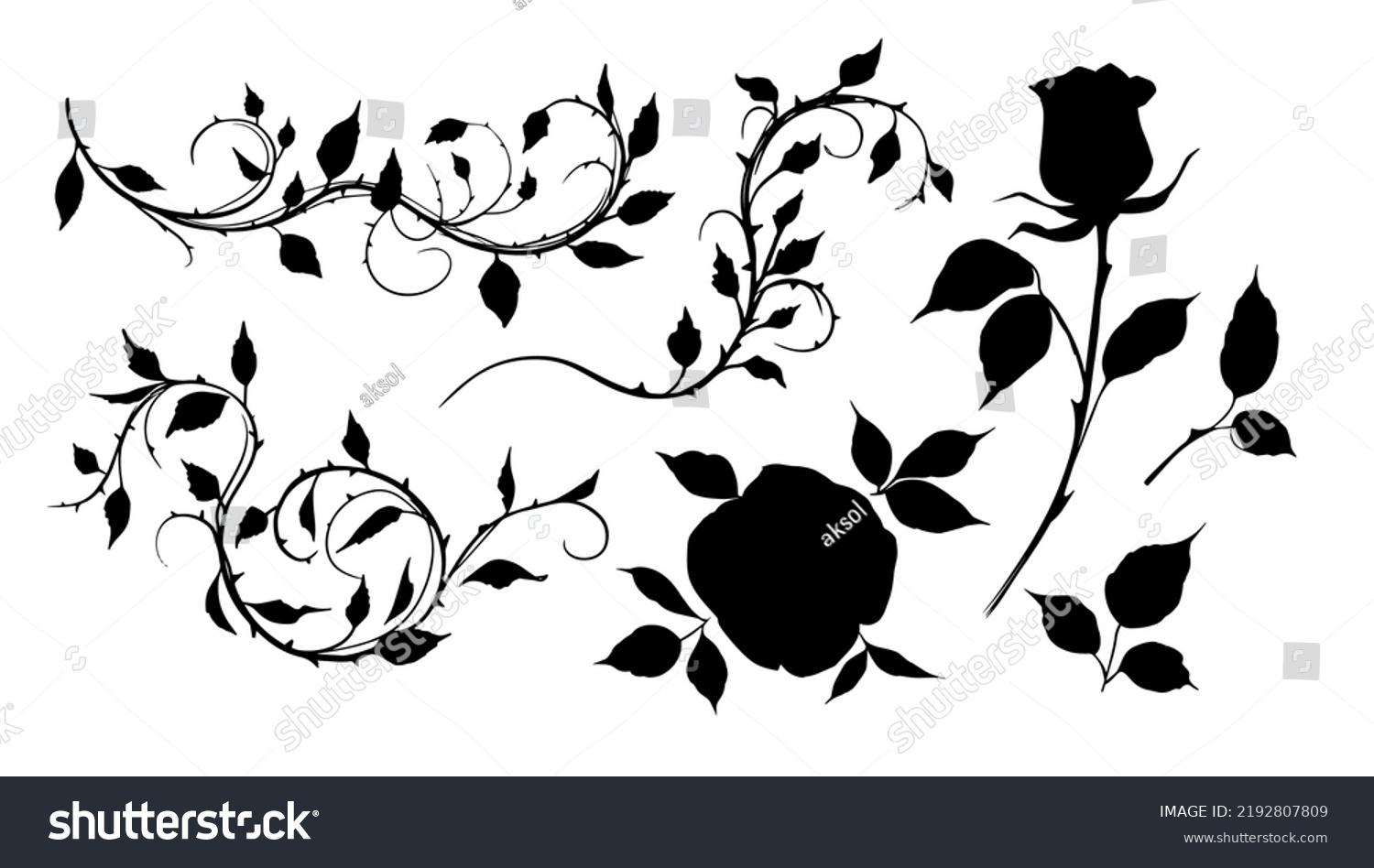 Rose Silhouette Set Illustrations Vector Clipart Stock Vector (Royalty ...