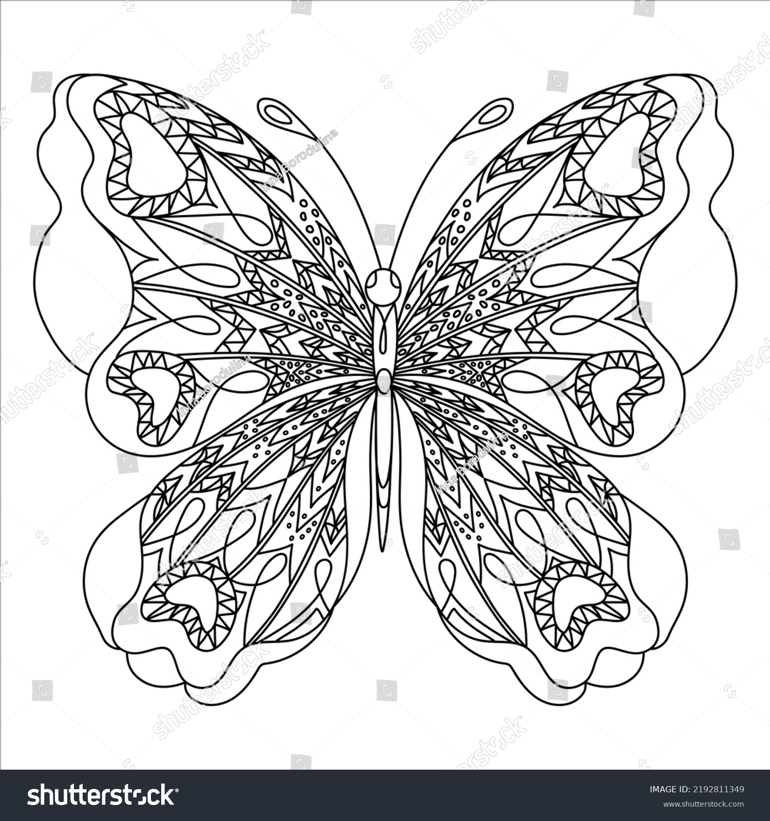 Butterfly Coloring Page Zentangle Style Stock Vector (Royalty Free ...