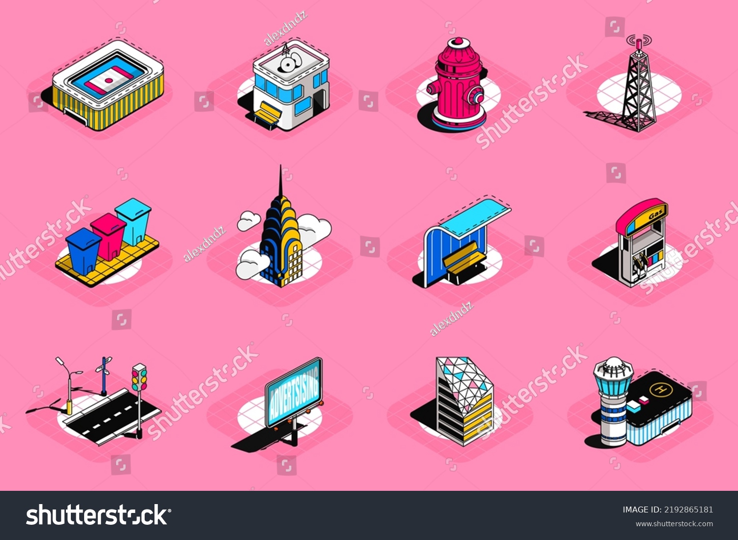 City Buildings 3d Isometric Icons Set Stock Vector (Royalty Free ...