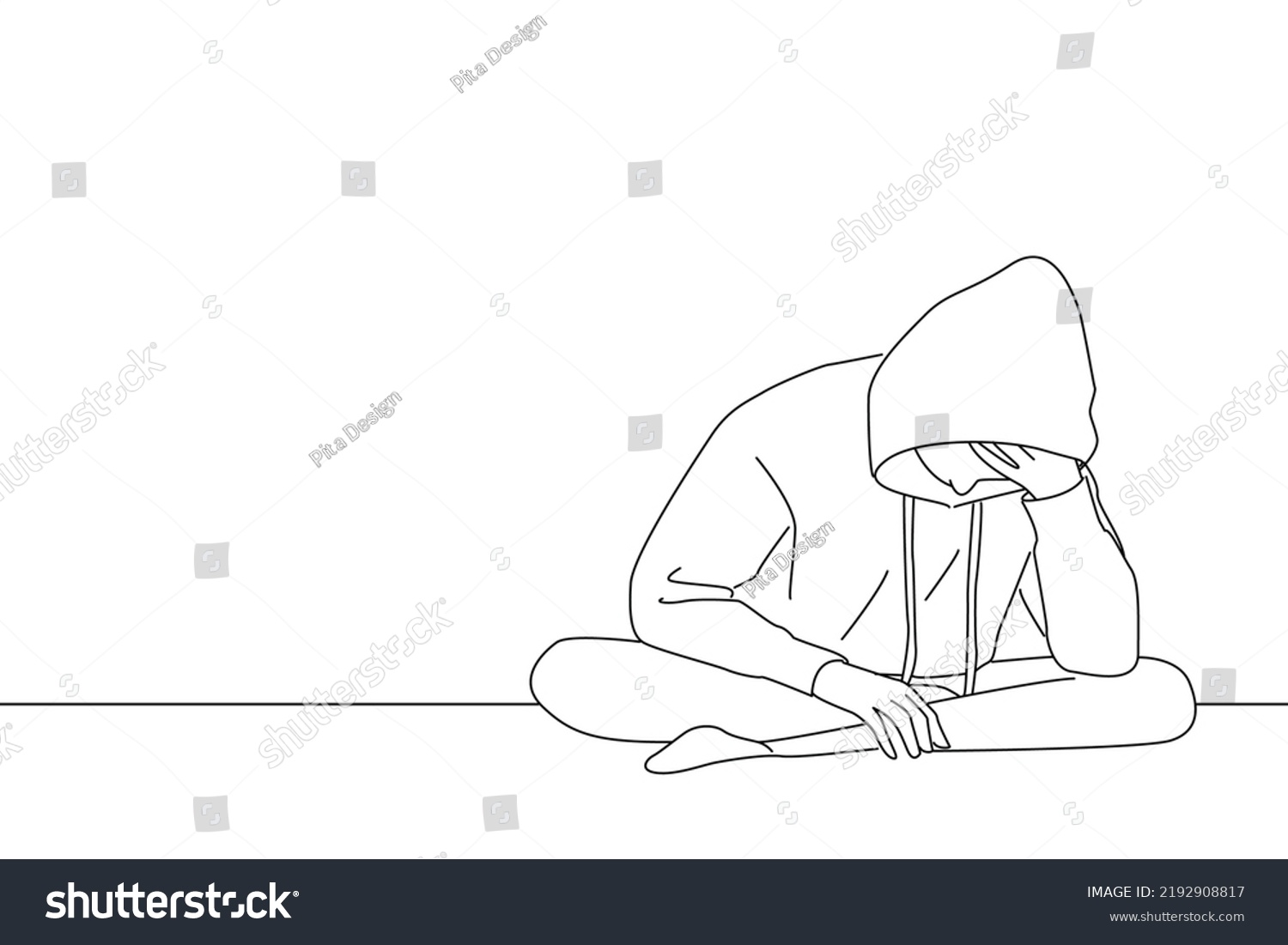 Drawing Unhappy Young Adolescent Girl Sitting Stock Vector (Royalty ...