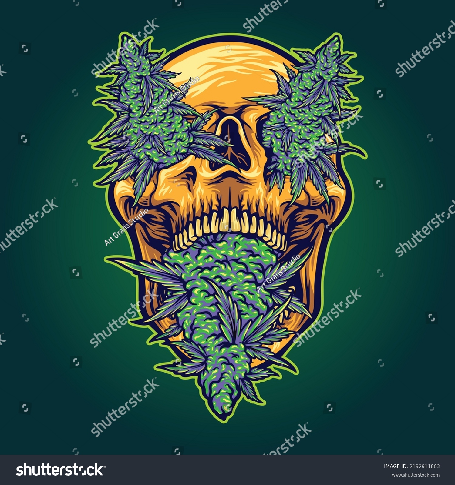 Scary Skull Head Weed Leaf Vector Stock Vector (Royalty Free ...