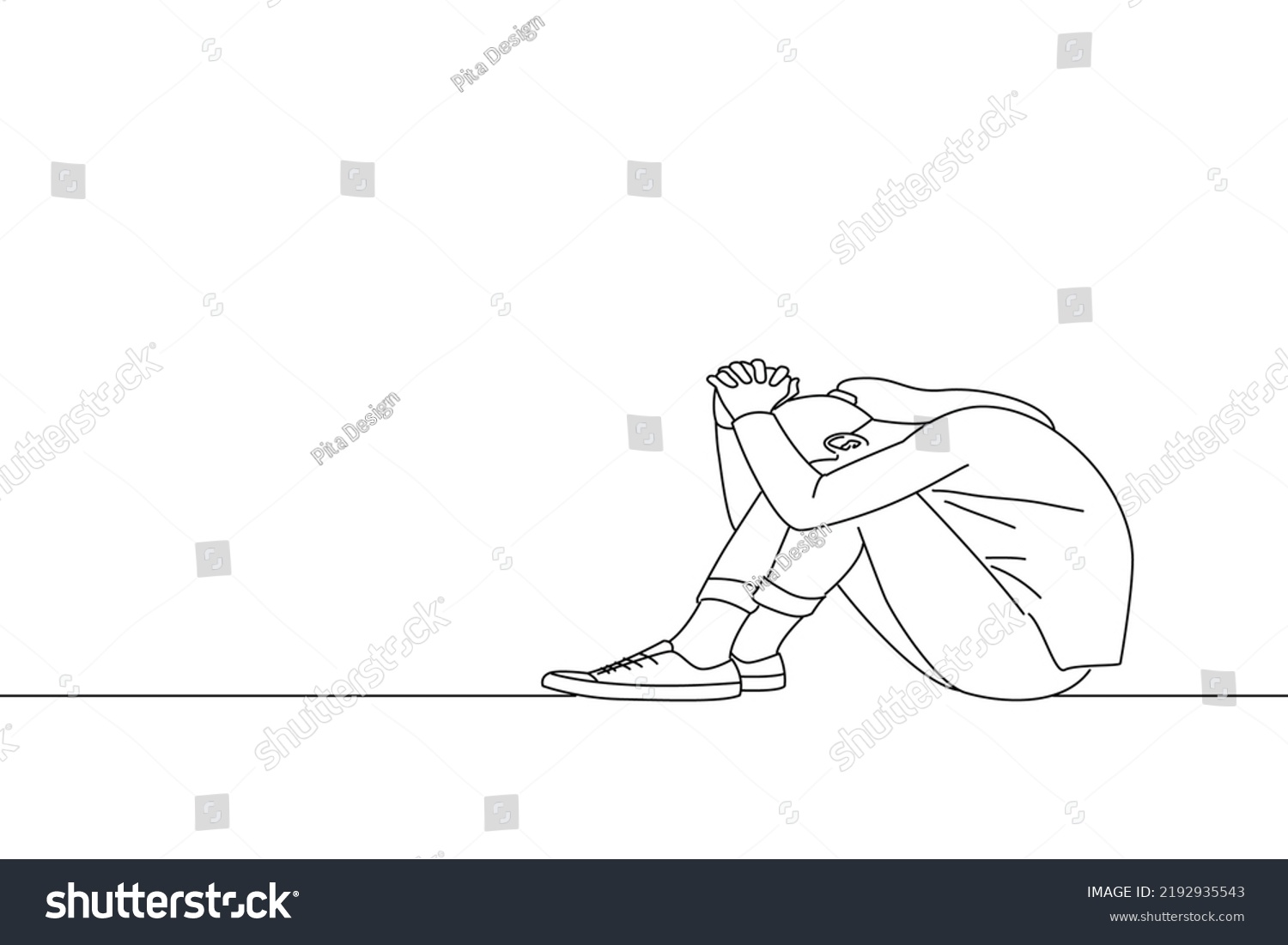 Cartoon Depressed Sad Teen Girl Sit Stock Vector (Royalty Free ...