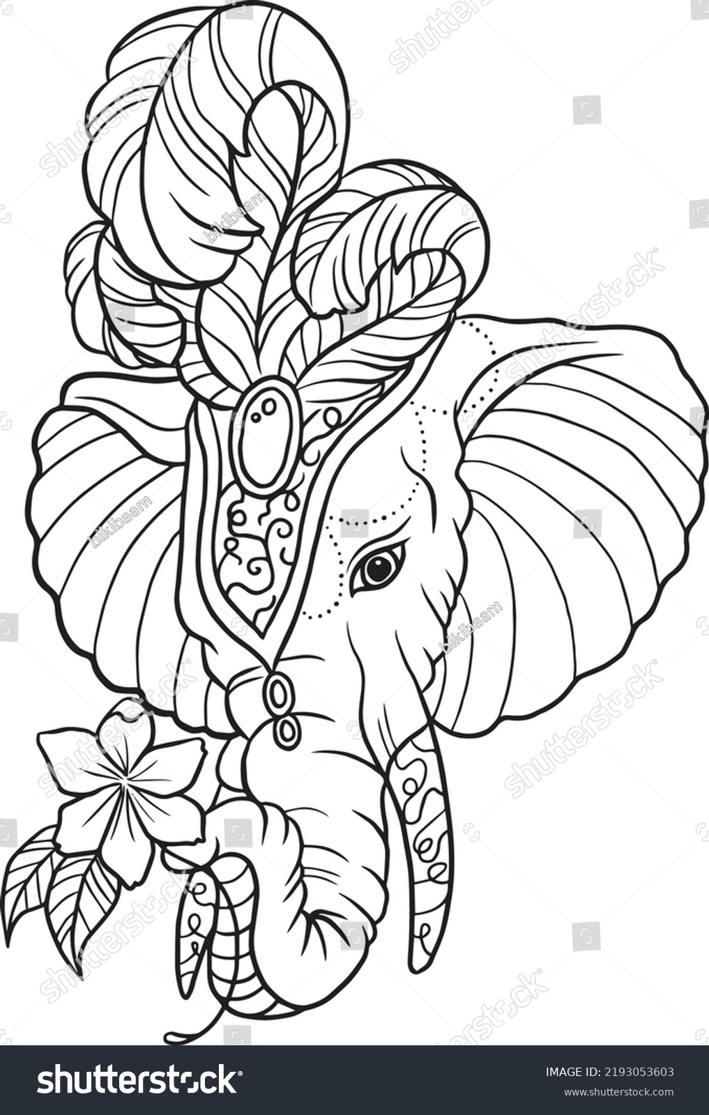 Elephant Tattoo Coloring Page Doodle Kawaii Stock Vector (Royalty Free ...