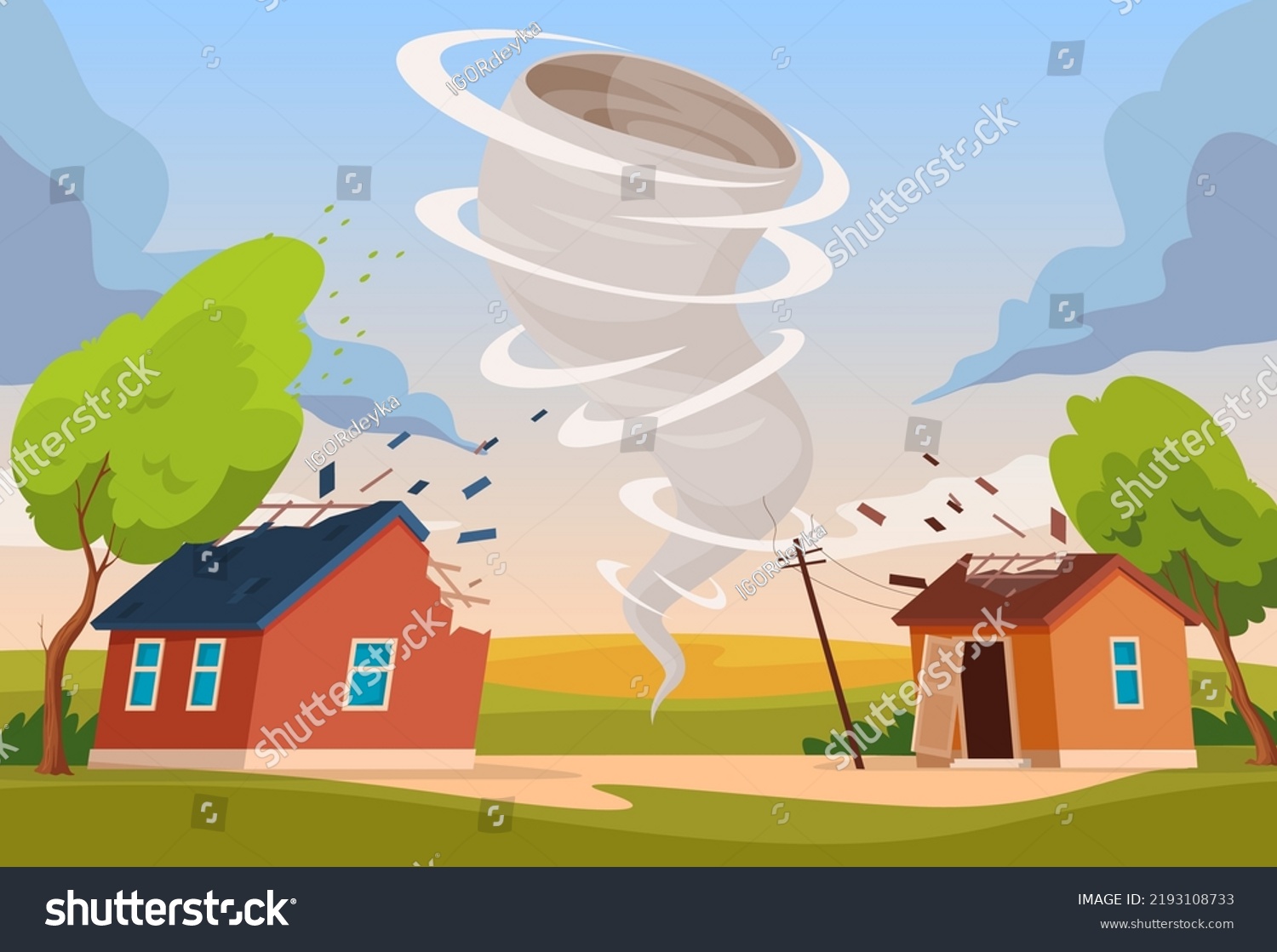 Tornado Destroys Buildings Illustrations Natural Disasters Stock Vector ...