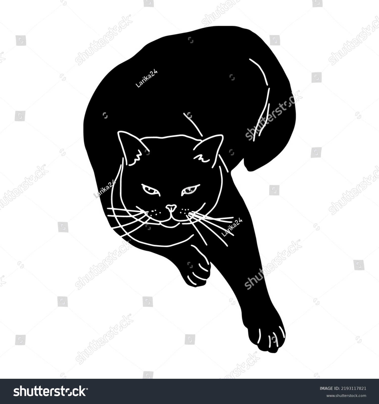 Black Lying Cat Silhouette Isolated On Stock Vector (Royalty Free ...