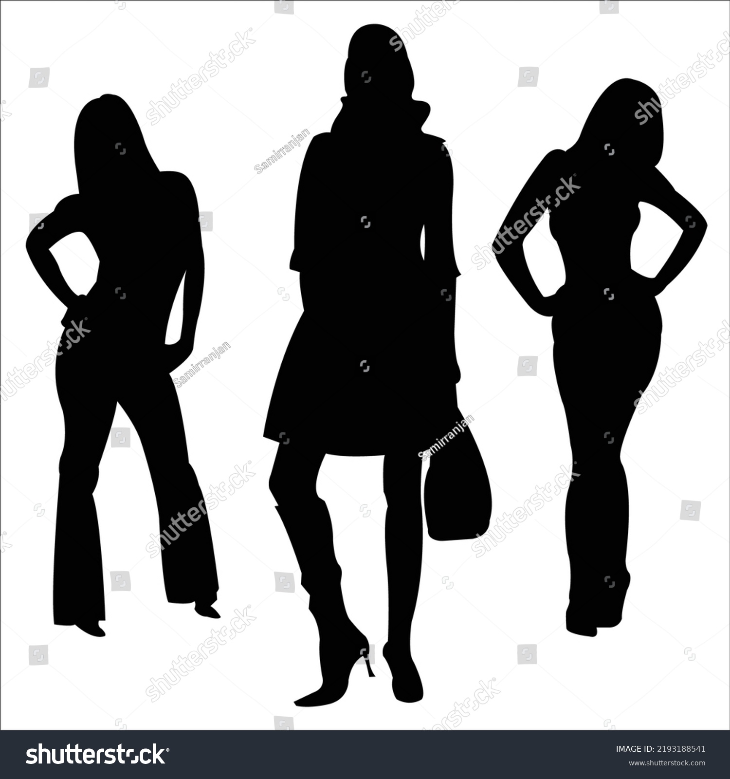 Vector Set Beautiful Women Silhouettes Illustration Stock Vector ...