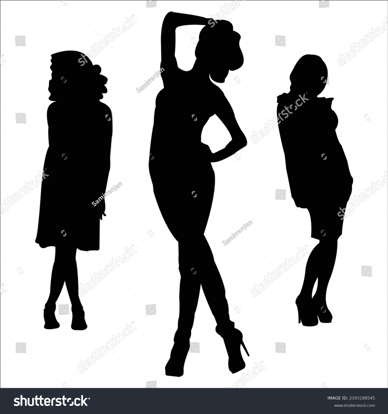 Vector Set Beautiful Women Silhouettes Illustration Stock Vector ...