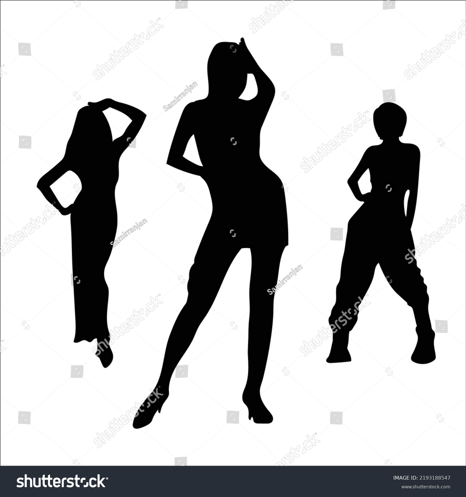 Vector Set Beautiful Women Silhouettes Illustration Stock Vector ...