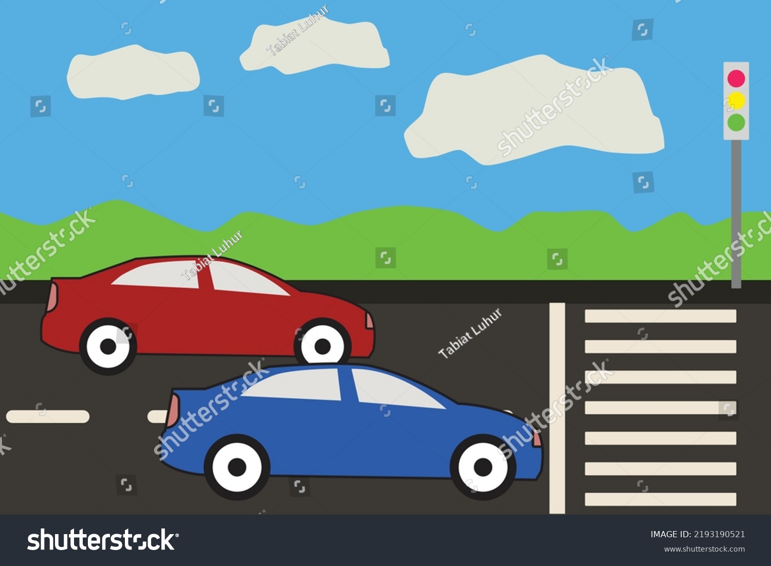 Cartoon Car Stopping Traffic Light Background Stock Vector (Royalty ...