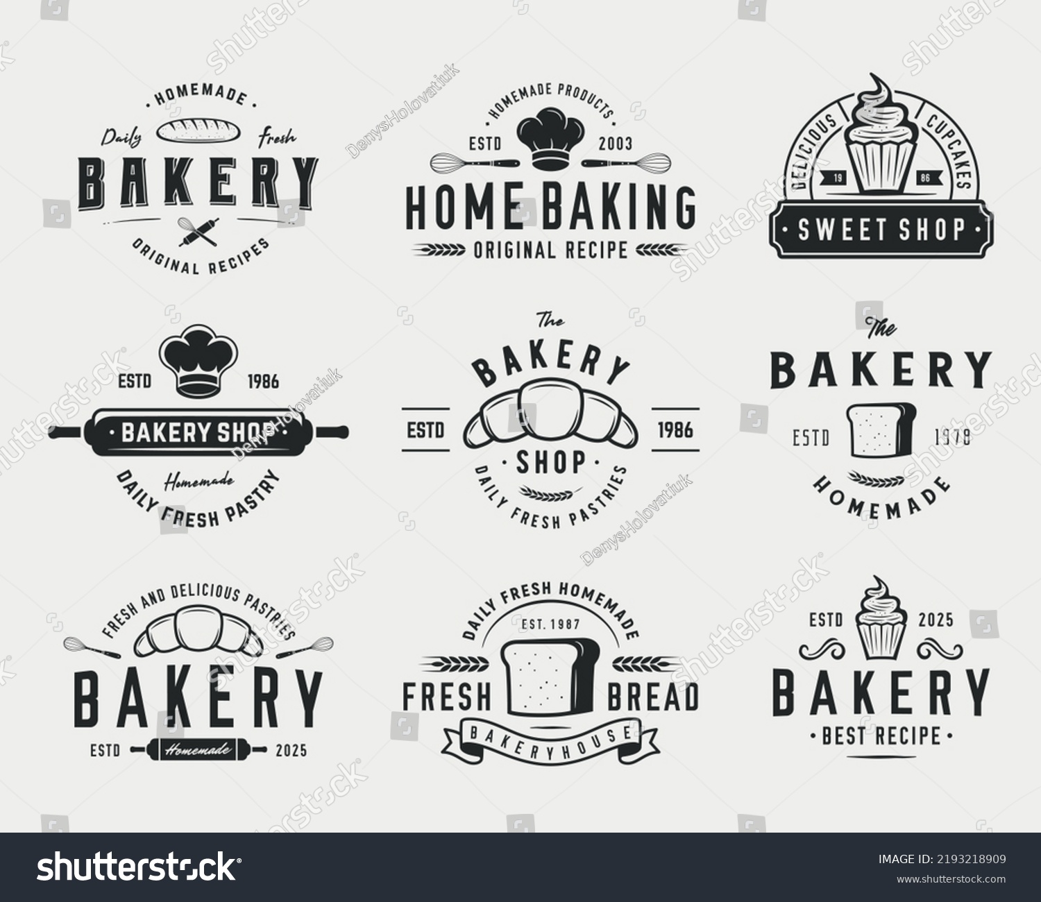 Bakery Pastry Logo Set Set 9 Stock Vector (Royalty Free) 2193218909 ...