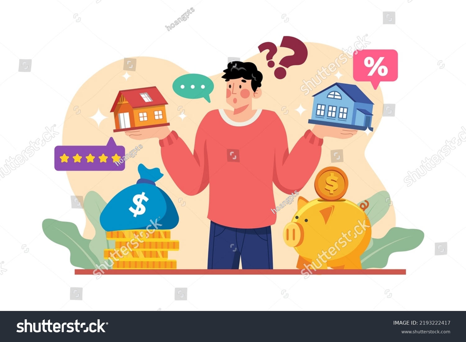 Man Confused About Choosing House Stock Vector (Royalty Free ...